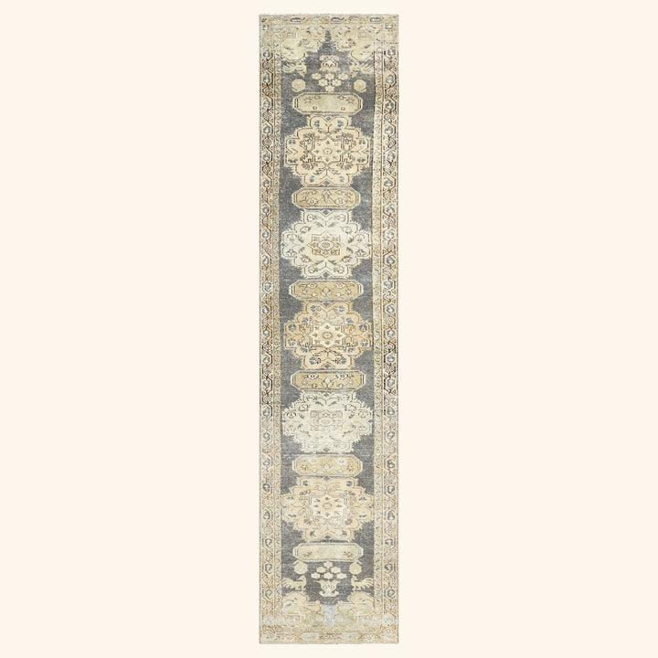 Taupe Vintage Antique Traditional Heriz Wool Runner - 2'1" x 11'1"