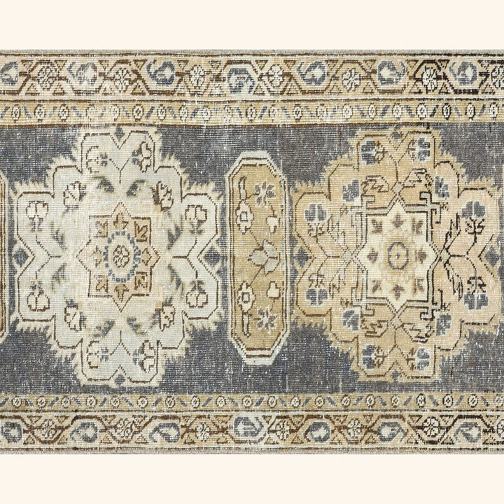 Taupe Vintage Antique Traditional Heriz Wool Runner - 2'1" x 11'1"