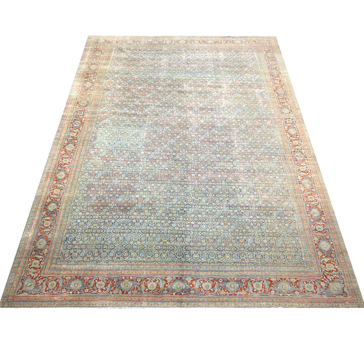 Light Blue Vintage Antique Traditional Tabriz Wool Rug - 11'1" x 18'3"