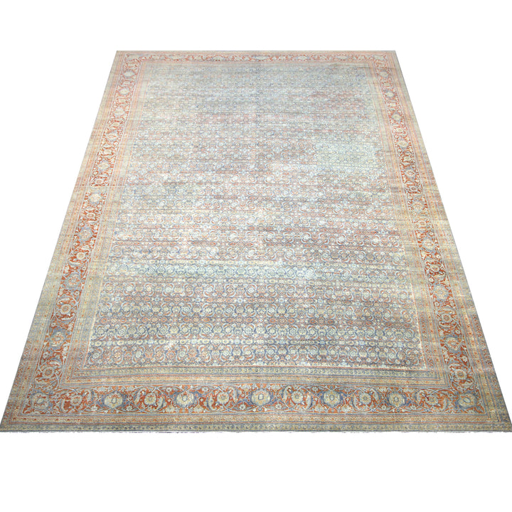 Light Blue Vintage Antique Traditional Tabriz Wool Rug - 11'1" x 18'3"