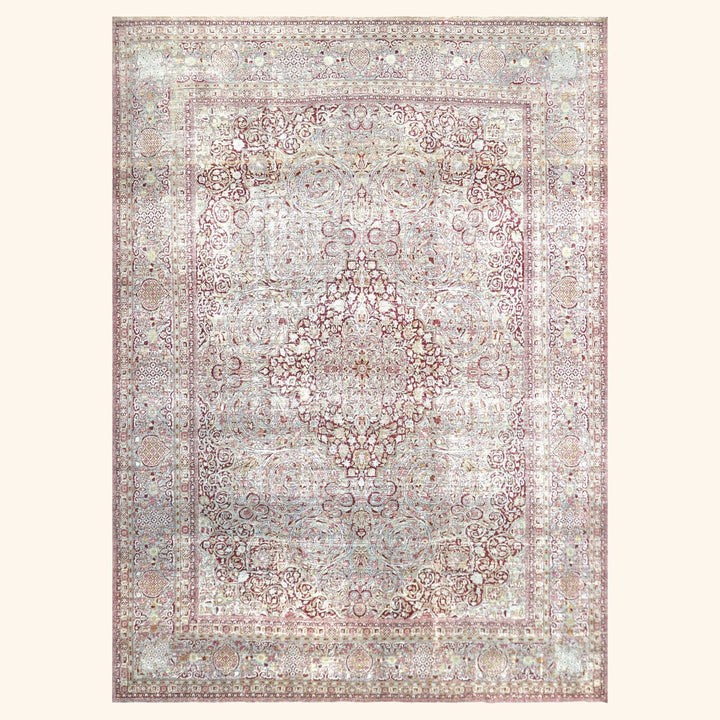 Light Blue Vintage Antique Traditional Kerman Wool Rug - 10'7" x 14'9"