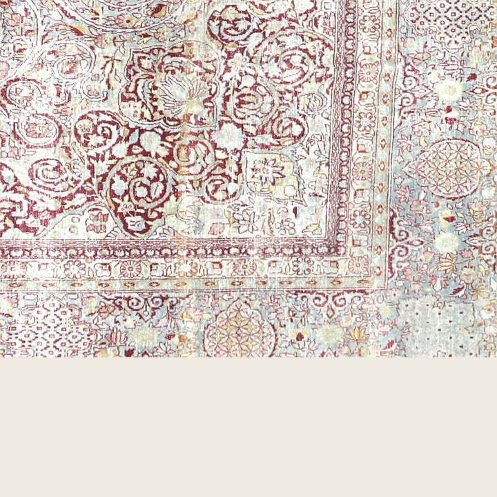 Light Blue Vintage Antique Traditional Kerman Wool Rug - 10'7" x 14'9"