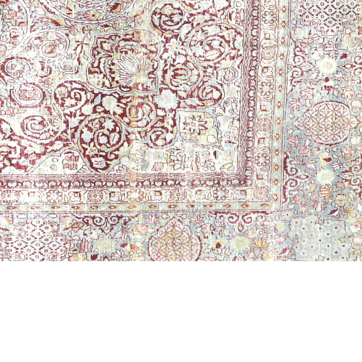 Light Blue Vintage Antique Traditional Kerman Wool Rug - 10'7" x 14'9"