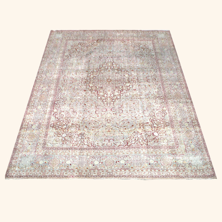 Light Blue Vintage Antique Traditional Kerman Wool Rug - 10'7" x 14'9"