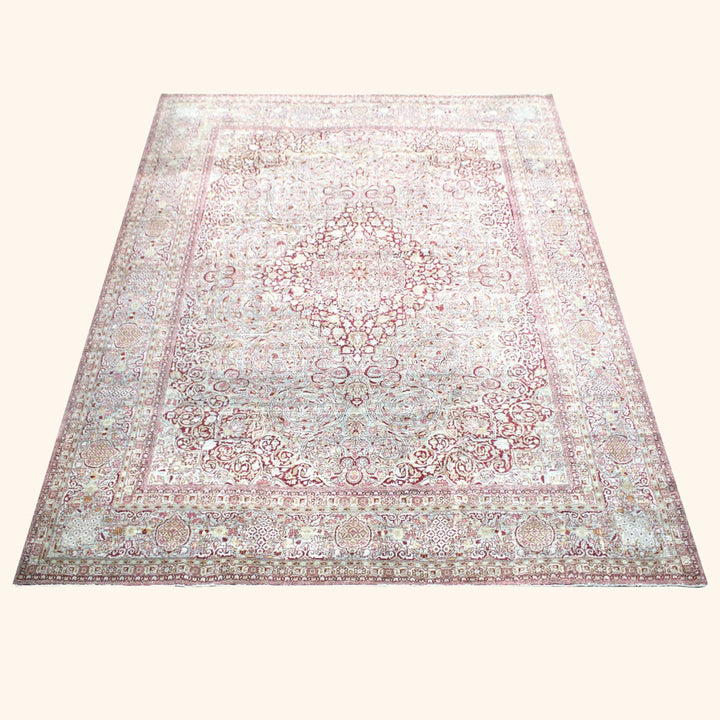 Light Blue Vintage Antique Traditional Kerman Wool Rug - 10'7" x 14'9"
