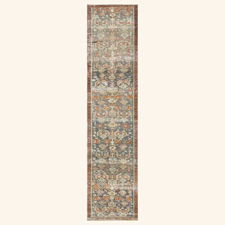 Blue Vintage Antique Traditional Melayer Wool Runner - 2'4" x 10'2"