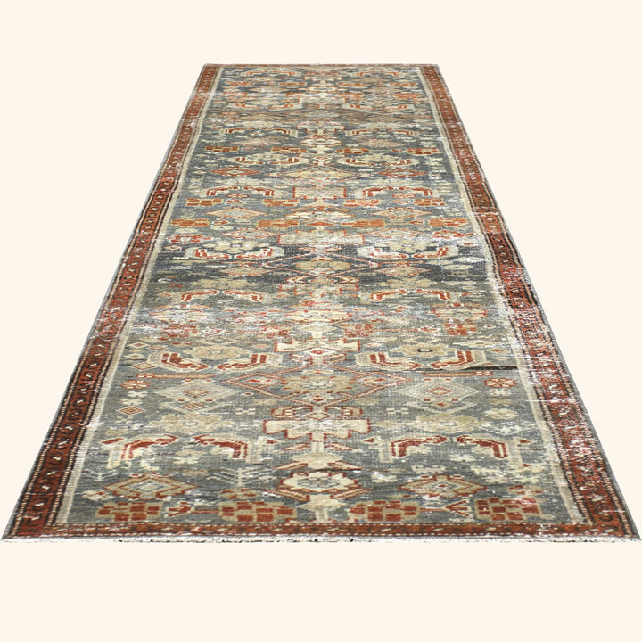 Blue Vintage Antique Traditional Melayer Wool Runner - 2'4" x 10'2"