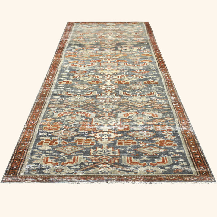Blue Vintage Antique Traditional Melayer Wool Runner - 2'4" x 10'2"