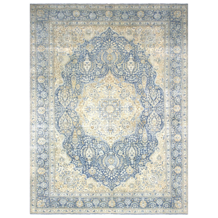 Light Blue Vintage Antique Traditional Tabriz Wool Rug - 10'6" x 13'10"