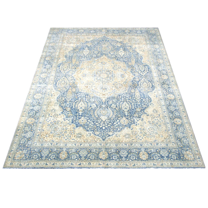Light Blue Vintage Antique Traditional Tabriz Wool Rug - 10'6" x 13'10"