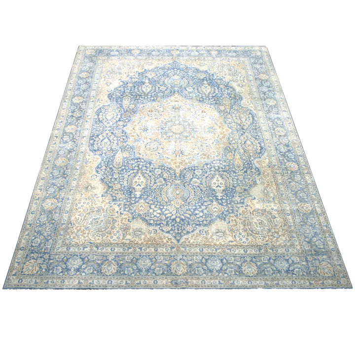 Light Blue Vintage Antique Traditional Tabriz Wool Rug - 10'6" x 13'10"