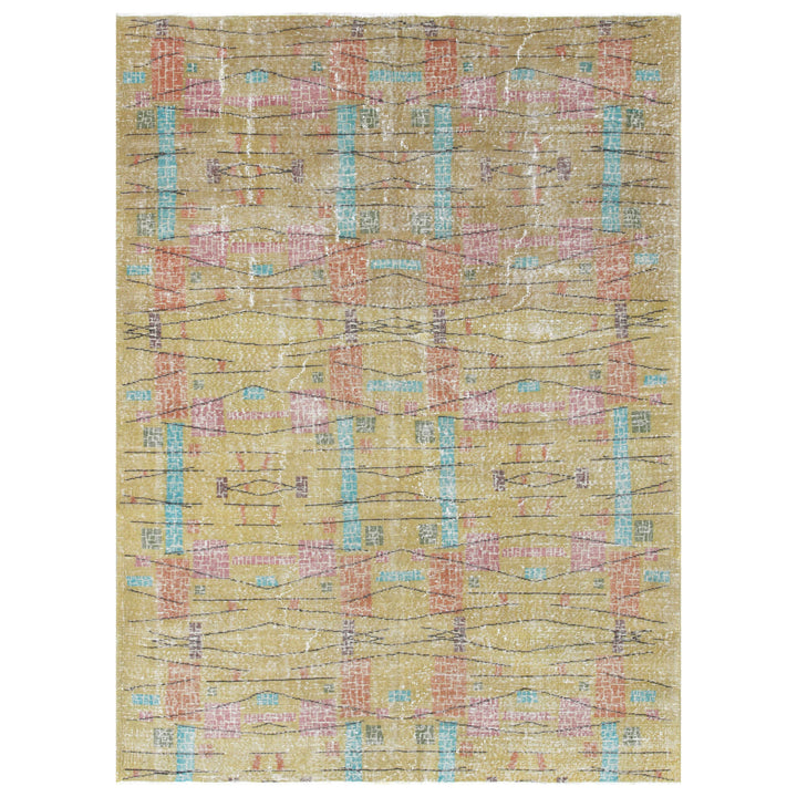 Yellow Vintage Antique Traditional Deco Wool Rug - 6'11" x 9'6"