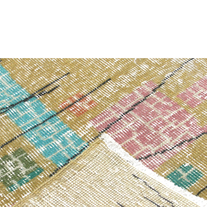 Yellow Vintage Antique Traditional Deco Wool Rug - 6'11" x 9'6"