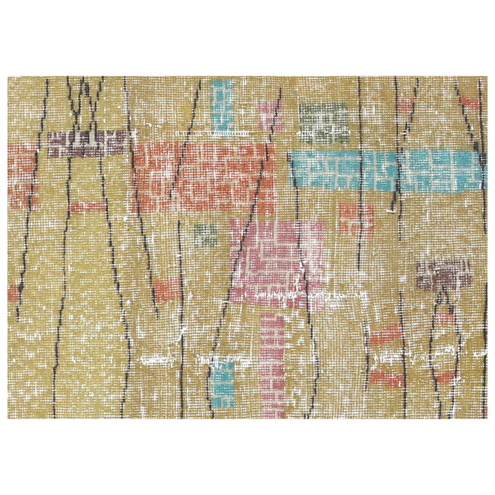 Yellow Vintage Antique Traditional Deco Wool Rug - 6'11" x 9'6"