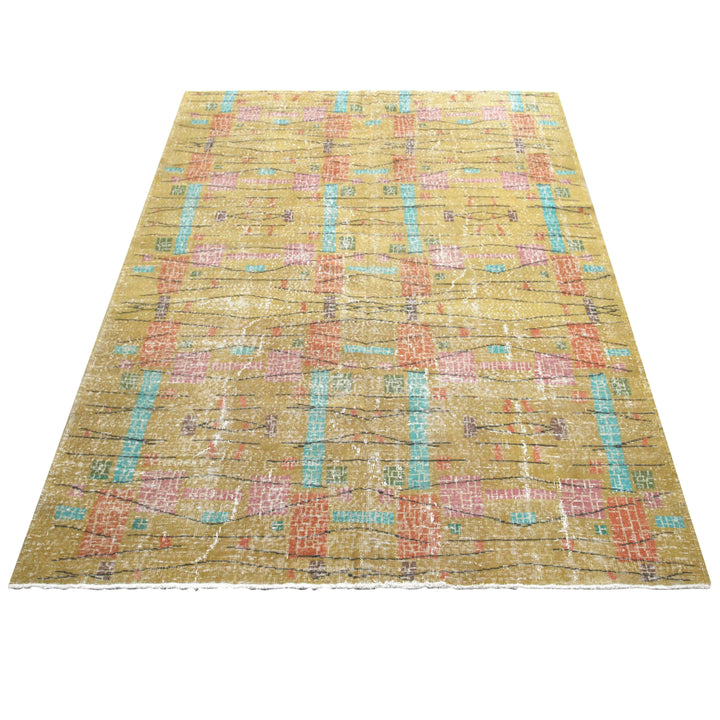 Yellow Vintage Antique Traditional Deco Wool Rug - 6'11" x 9'6"