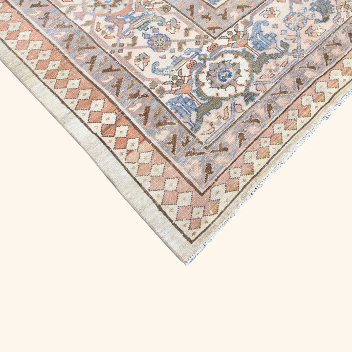 Beige Vintage Antique Traditional Heriz Wool Rug - 11'3" x 14'4"