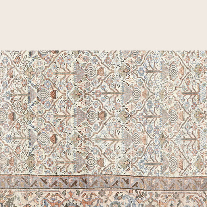 Beige Vintage Antique Traditional Heriz Wool Rug - 11'3" x 14'4"