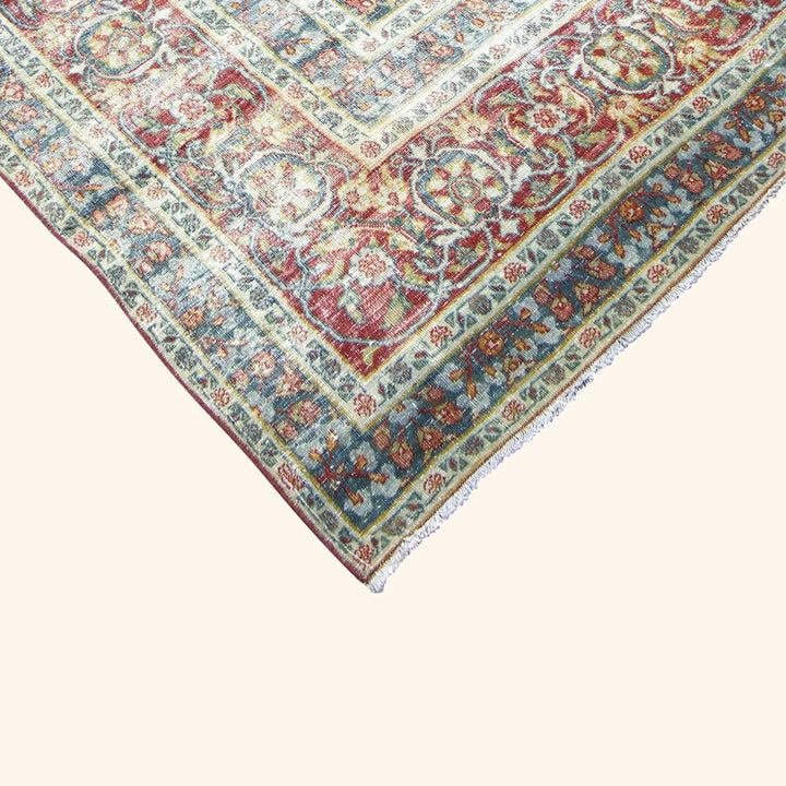 Light Blue Vintage Antique Traditional Tabriz Wool Rug - 9'8" x 14'1"