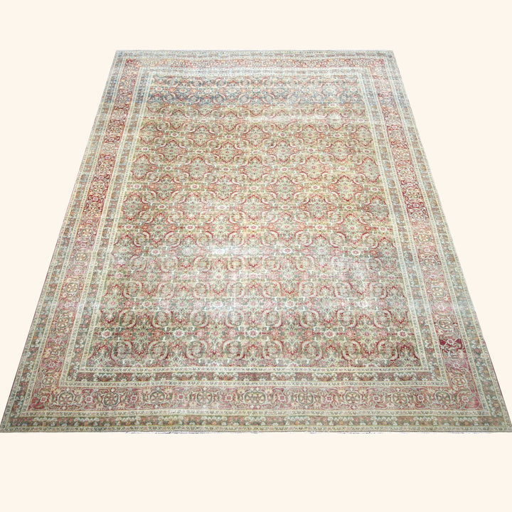 Light Blue Vintage Antique Traditional Tabriz Wool Rug - 9'8" x 14'1"