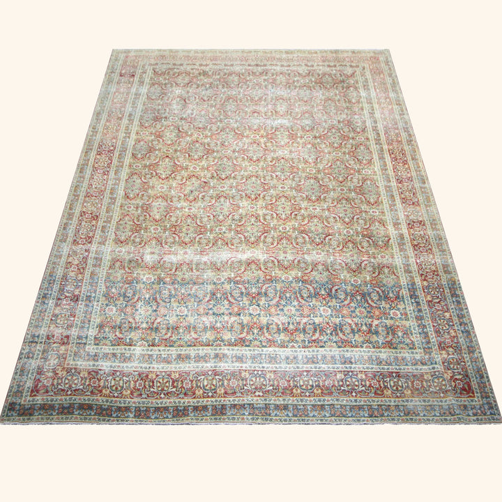 Light Blue Vintage Antique Traditional Tabriz Wool Rug - 9'8" x 14'1"