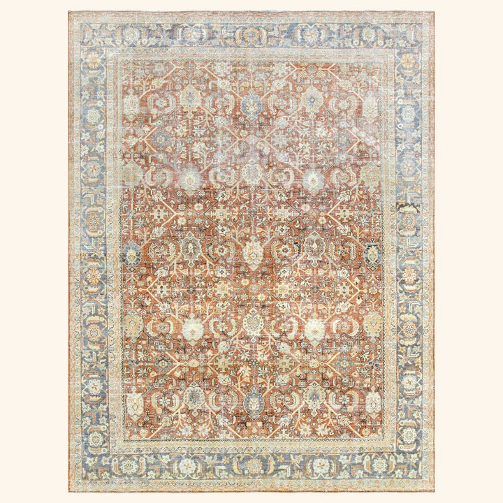 Beige Vintage Antique Traditional Mahal Wool Rug - 9'1" x 12'