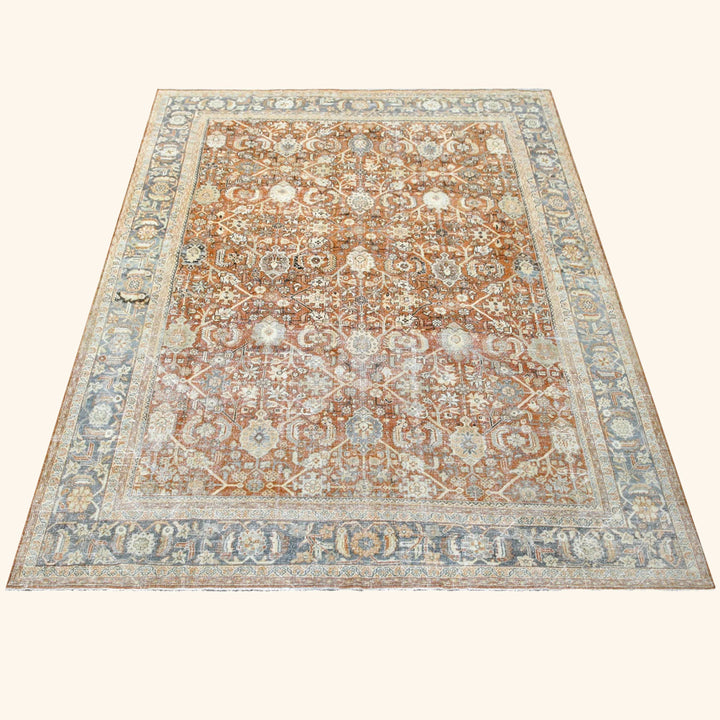 Beige Vintage Antique Traditional Mahal Wool Rug - 9'1" x 12'