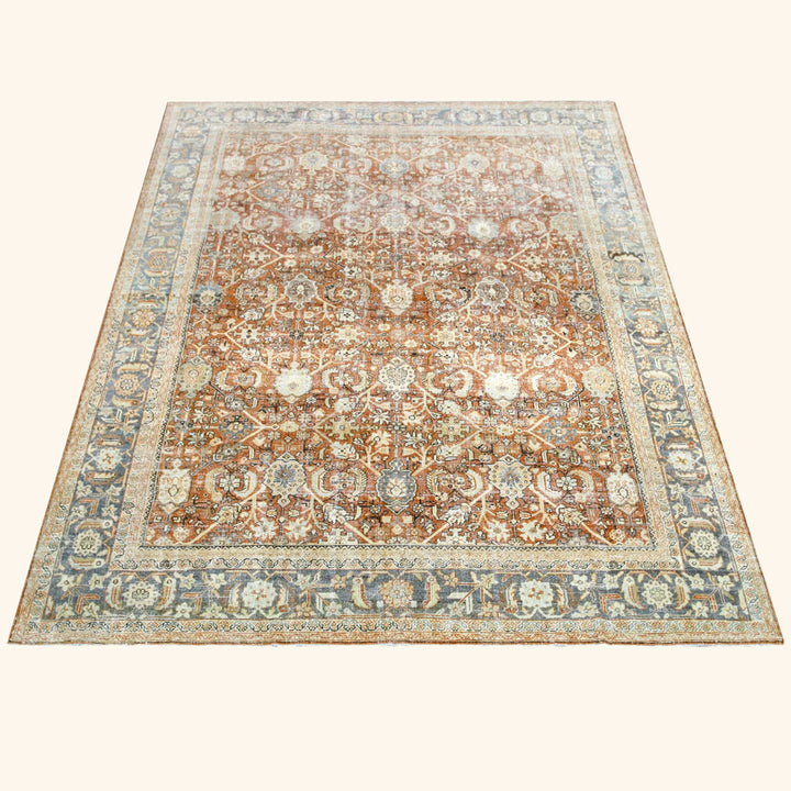 Beige Vintage Antique Traditional Mahal Wool Rug - 9'1" x 12'