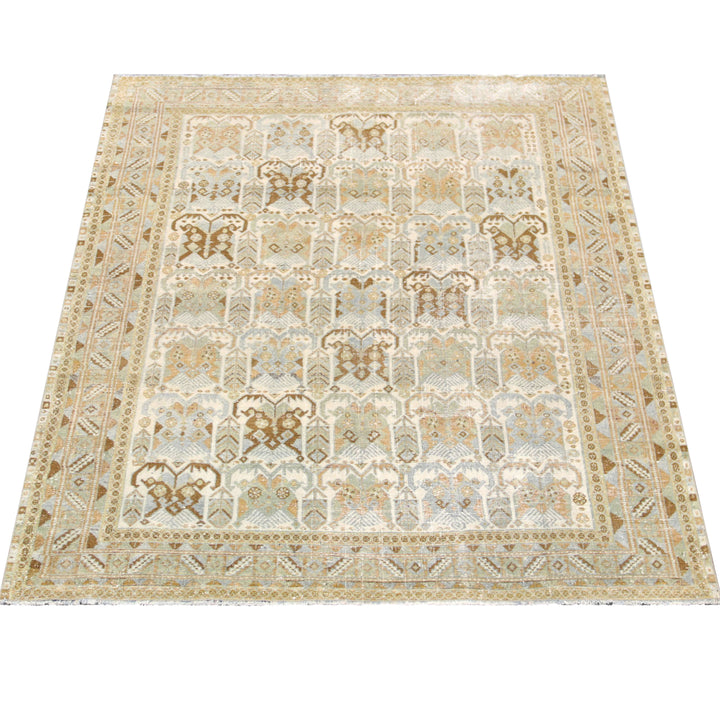 Ivory Vintage Antique Traditional Melayer Wool Rug - 4'8" x 5'8"