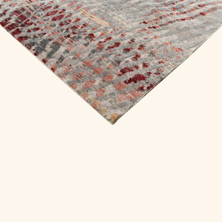 Red Contemporary Wool Silk Blend Rug - 8' x 10'