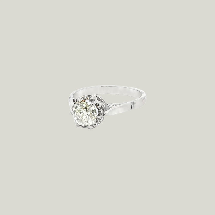 French Art Deco Engagement Ring in 14k White Gold