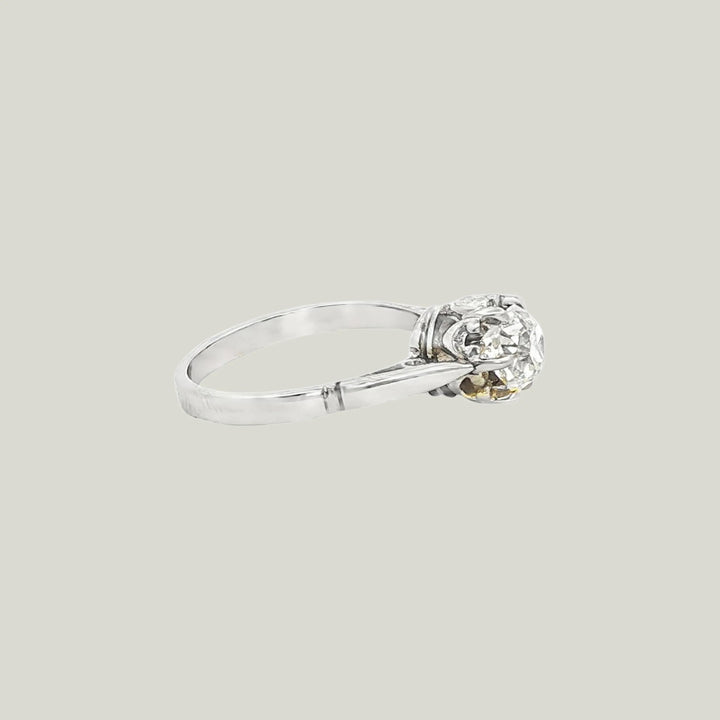 French Art Deco Engagement Ring in 14k White Gold