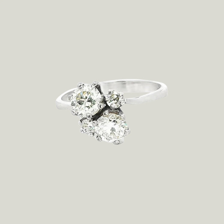 French Diamond Bypass Ring in 18k White Gold