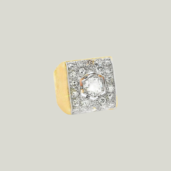 French Retro Diamond Cocktail Ring in Platinum on Gold