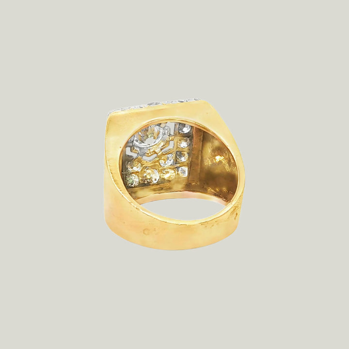 French Retro Diamond Cocktail Ring in Platinum on Gold