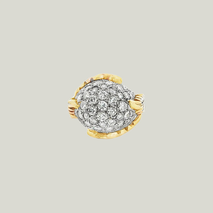 1970s Diamond Cocktail Ring with Leaf Motif in 18k Gold