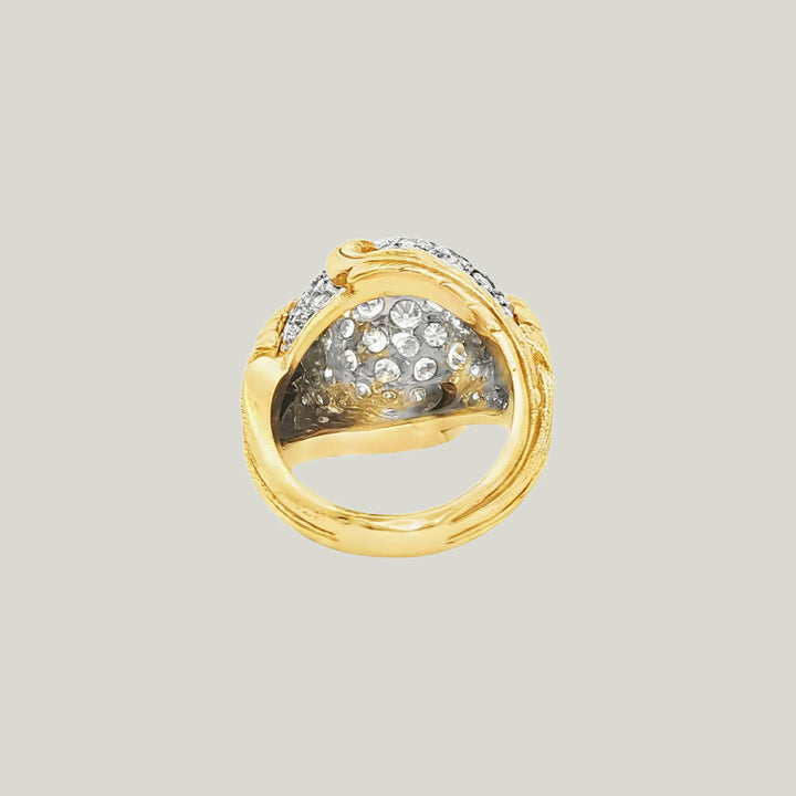 1970s Diamond Cocktail Ring with Leaf Motif in 18k Gold