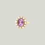 1980s Amethyst and Pearl Ring in 14k Yellow Gold