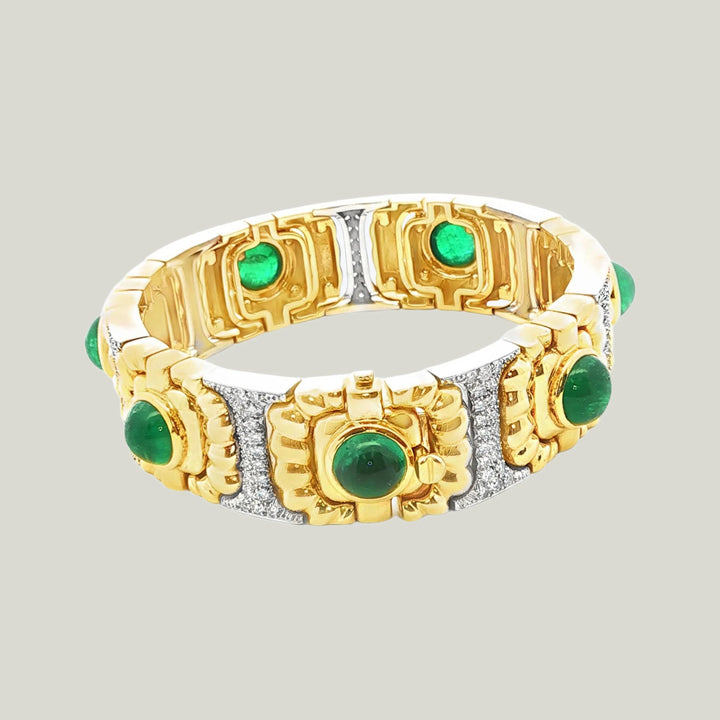18K & Platinum Cabochon Emerald and Diamond Bracelet