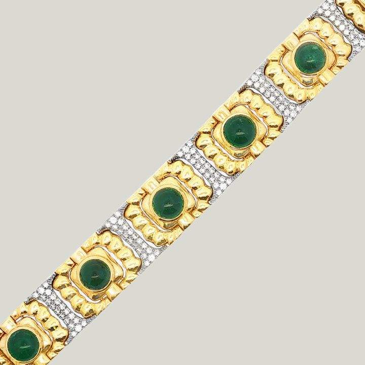 18K & Platinum Cabochon Emerald and Diamond Bracelet