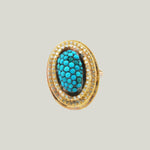 Victorian Turquoise and Enamel Cluster Ring in 14k Gold