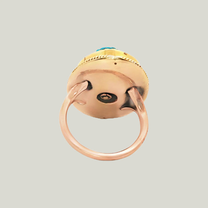 Victorian Turquoise and Enamel Cluster Ring in 14k Gold