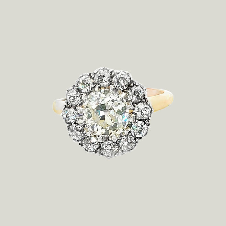 Antique Diamond Fleurette Ring in Silver on Gold