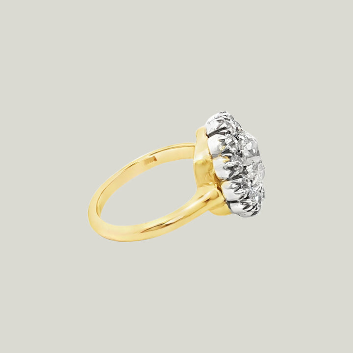 Antique Diamond Fleurette Ring in Silver on Gold