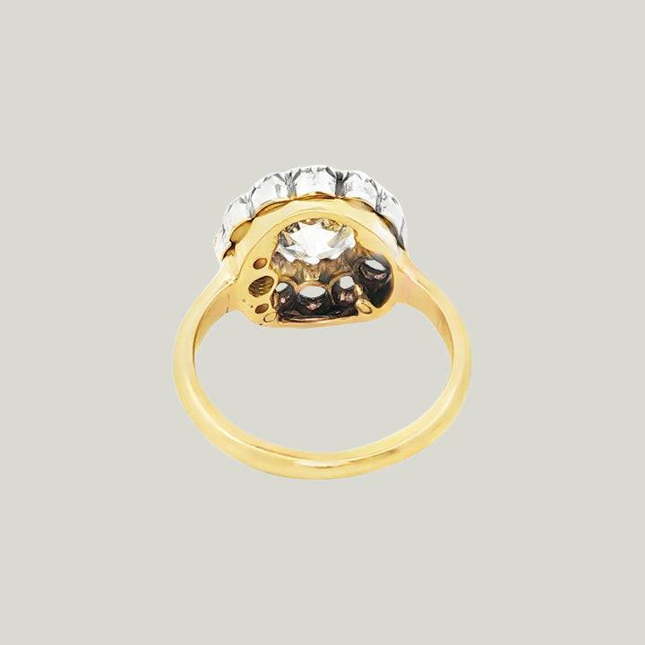 Antique Diamond Fleurette Ring in Silver on Gold