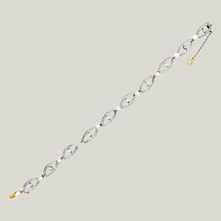 Belle Époque Diamond and Pearl Bracelet in Platinum and Gold
