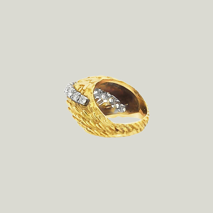 18K Yellow Gold Textured Diamond Ring