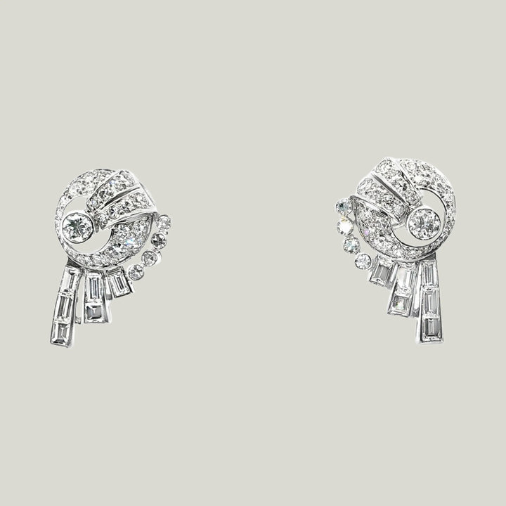 Platinum Art Deco Diamond Fan Earrings