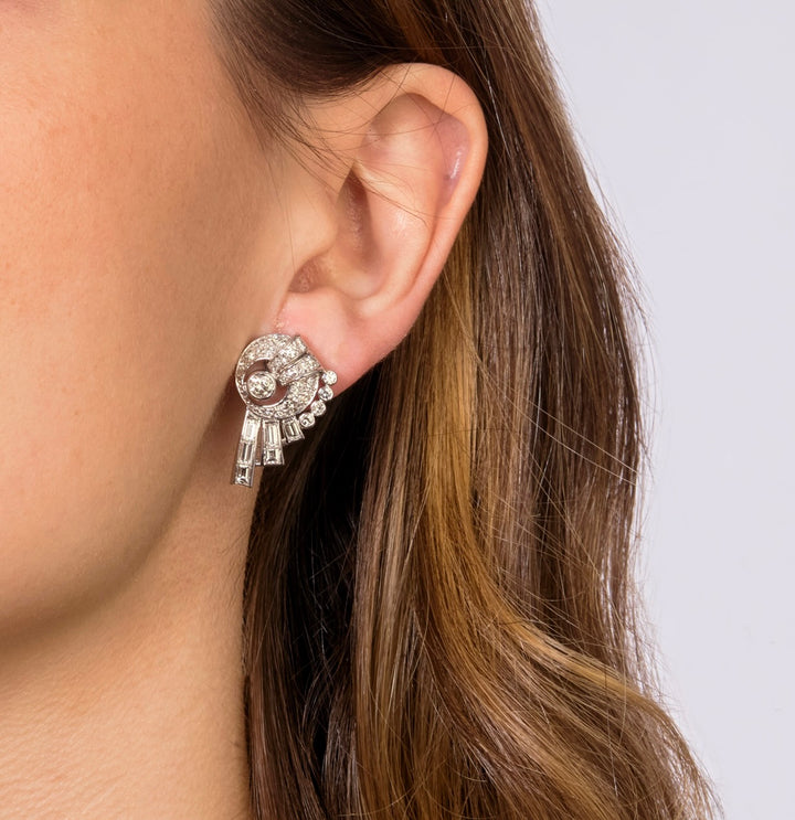 Platinum Art Deco Diamond Fan Earrings