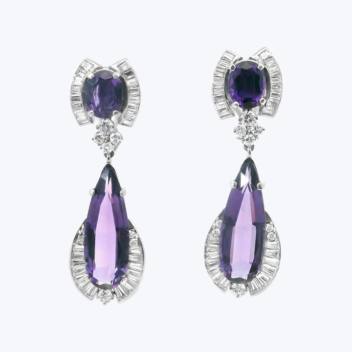 Platinum 1960s Diamond Amethyst Earrings