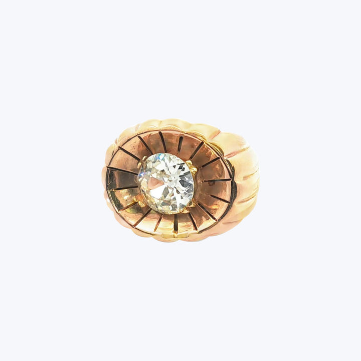 18K Yellow Gold French 1.95cts Cushion Diamond Retro Ring LFG Certificate